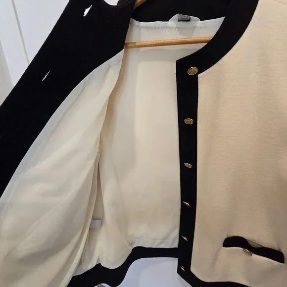 Vintage Bleyle Cream & Black Cardigan Sweater 100% Pure Wool Women's - Picture 7 of 13